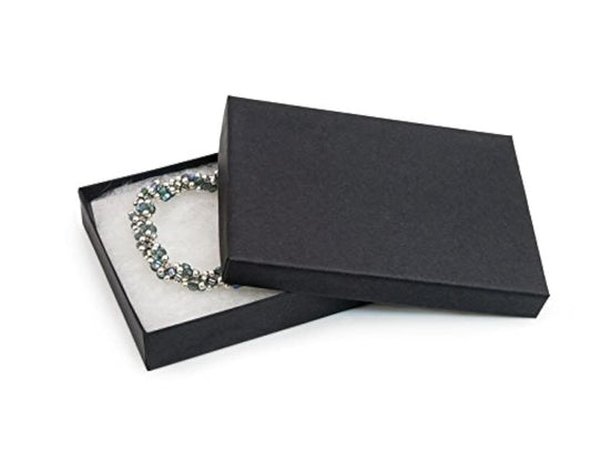 RJ Displays 25 Piece Pack Black Matte Cotton Filled Lidded Jewelry Gift Box Necklace, Belt Buckle, Pendant, Brooch, Bracelet, Bangle, anklet, Pocket Watch - Size 5.25" X 3.75" X 1" Inch