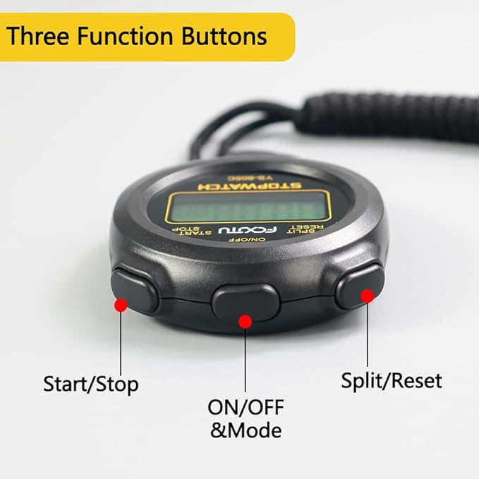 FCXJTU Simple Stopwatch Timer, Single Lap Stopwatch Countdown Timer, No Hourly Beep, On/Off, AAA Battery(Included), Large Display, Easy to Use, Ideal for Kids Coaches Yellow