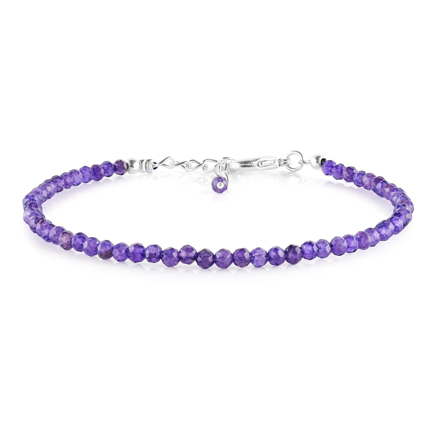 YANARA Amethyst Bracelet for Women, February Birthstone Purple Gemstone Beaded Jewelry, Handcrafted Healing Crystal Bracelet, Silver Plated Adjustable Chain 8 Inch, Dainty Minimal Daily Wear Gift for Her