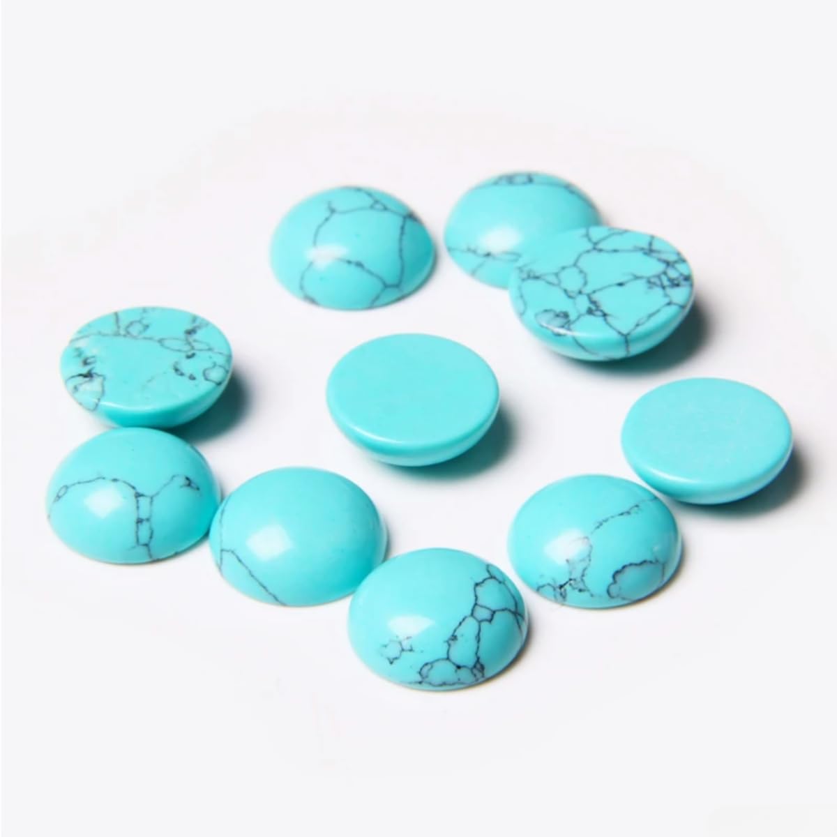 20pcs 10mm Natural Stone No Hole Turquoise Semicircle Smooth Cabochons Beads Healing Chakra Crystal Stone Bead for Jewelry Making Rings Earrings Necklace Bracelet DIY Crafts