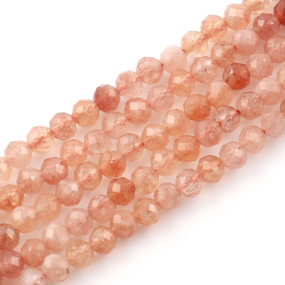 Song Xi 90pcs 4mm Natural Sunstone Gemstone Beads Faceted Round Loose Stone Beads for Jewelry Making (1 Strand)