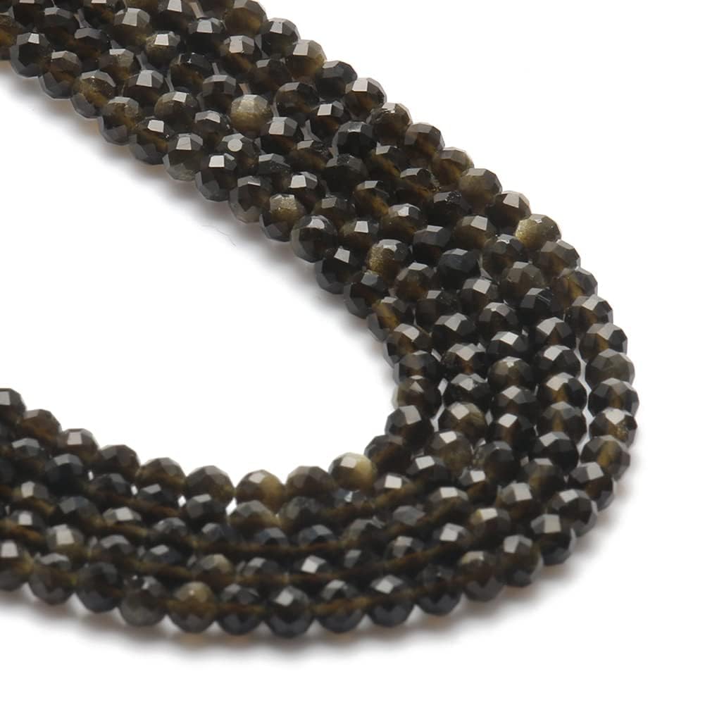 Song Xi 90pcs 4mm Natural Gold Obsidian Gemstone Beads Faceted Round Loose Stone Beads for Jewelry Making