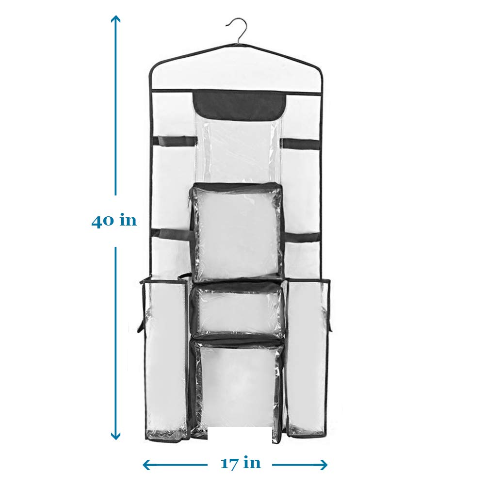 ProPik Hanging Double-Sided Gift Wrap Organizer, Wrapping Paper Storage with Multiple Front and Back Pockets, Organize Your Gift Bags Bows Ribbons 40”X17" Fits 40 Inch Rolls (Black seam)