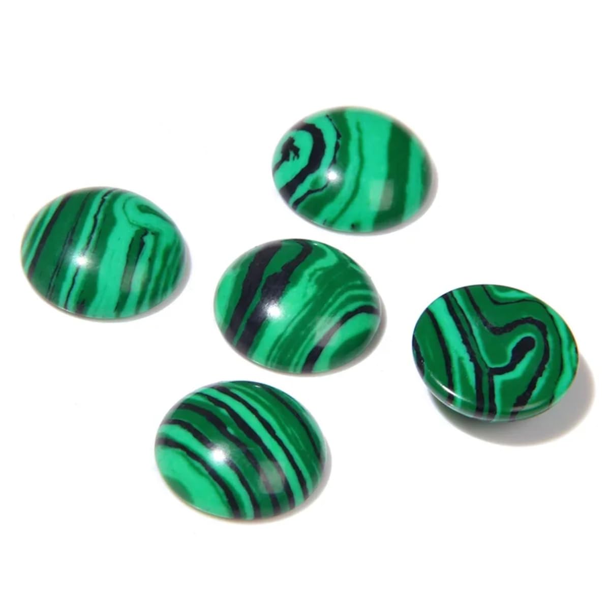 20pcs 14mm Natural Stone No Hole Malachite Semicircle Smooth Cabochons Beads Healing Chakra Crystal Stone Bead for Jewelry Making Rings Earrings Necklace Bracelet DIY Crafts
