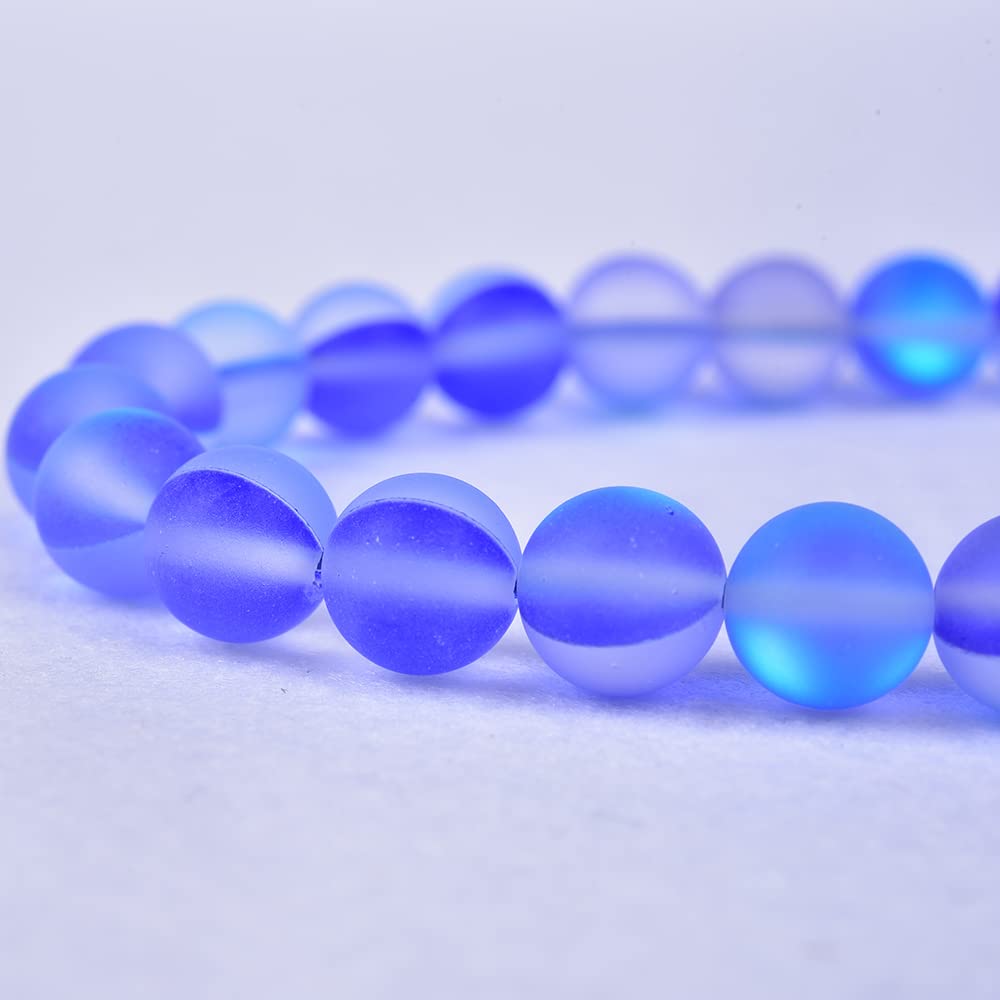 Asingeloo 38PCS 10mm Natural Blue Mystic Aura Quartz Gemstone Frosted Matte Titanium Round Loose Spacer Beads 15 inch Full Strand Crystal Healing Power Quartz