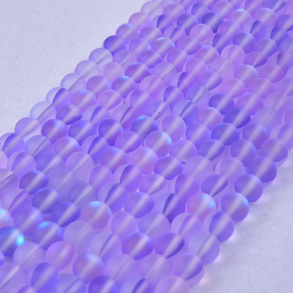 Asingeloo 38PCS 10mm Natural Violet Purple Mystic Aura Quartz Gemstone Frosted Matte Titanium Round Loose Spacer Beads 15 inch Full Strand Crystal Healing Power Quartz