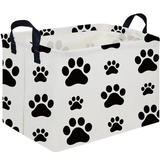 FXOCSHE Rectangular Dog Basket,Nursery Hamper,Collapsible canvas kids toy storage box,Kids room storage basket,Pet decor(Dog paw)