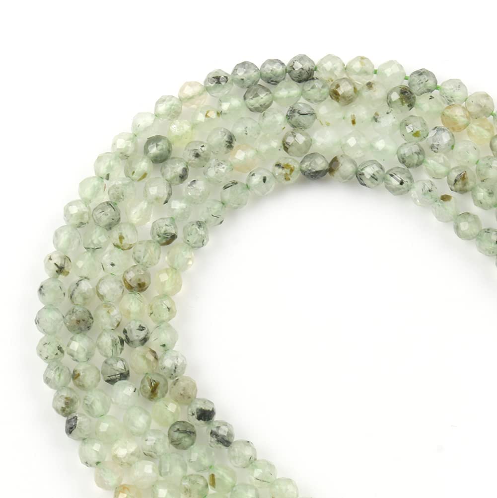 Song Xi 90pcs 4mm Natural Prehnite Gemstone Beads Faceted Round Loose Stone Beads for Jewelry Making