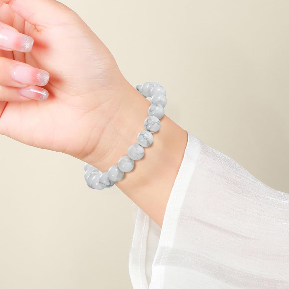 Udolfly Womens Crystal Beaded Bracelets for Women Men Protective Energy Bracelet Natural Gemstone Bead Bracelet 4mm Howlite