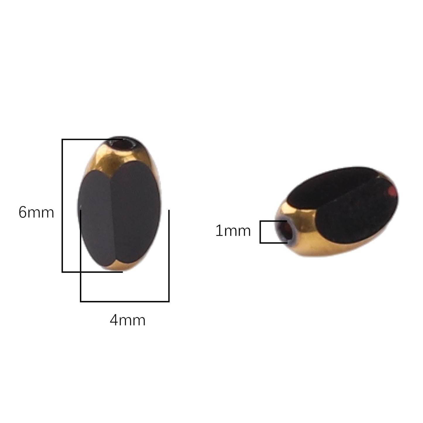 DADIFEN Glass Rice Beads Black 4x6mm 50pcs Faceted Oval Golden Edge Crystal Loose Beads for DIY Craft Jewelry Making