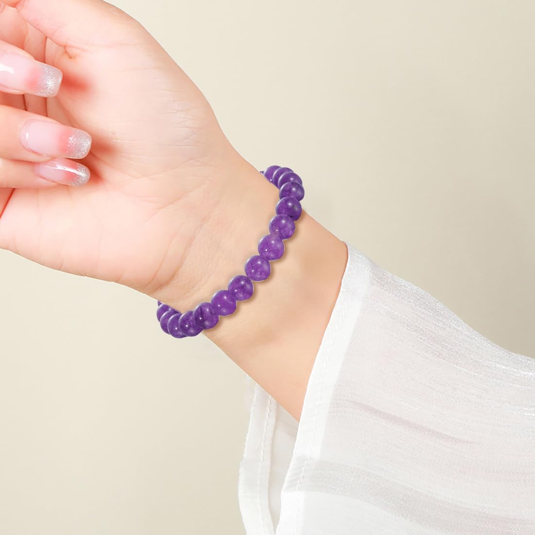 Udolfly Womens Crystal Beaded Bracelets for Women Men Protective Energy Bracelet Natural Gemstone Bead Bracelet 6mm Amethyst