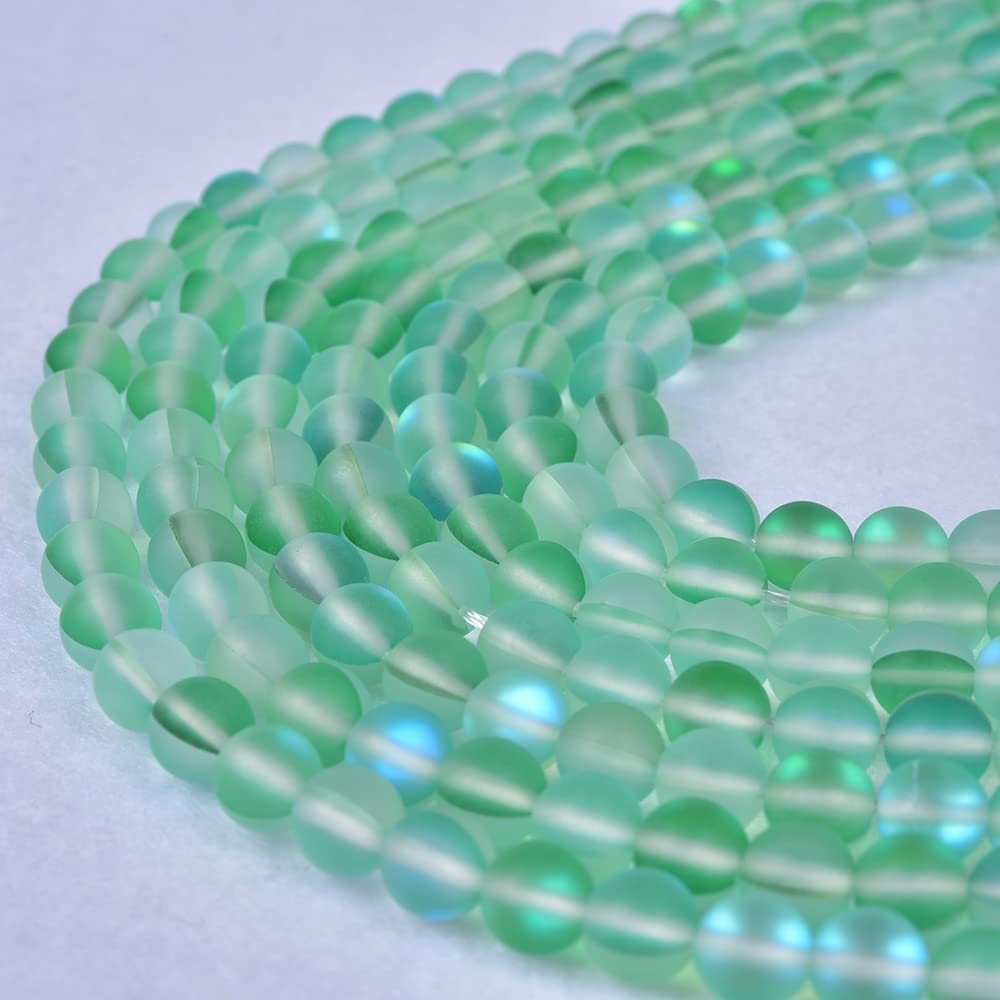 Asingeloo 38PCS 10mm Natural Crystal Beads,Green Mystic Aura Quartz Gemstone Frosted Matte Titanium Round Loose Spacer Beads 15 inch Full Strand Crystal Healing Power Quartz