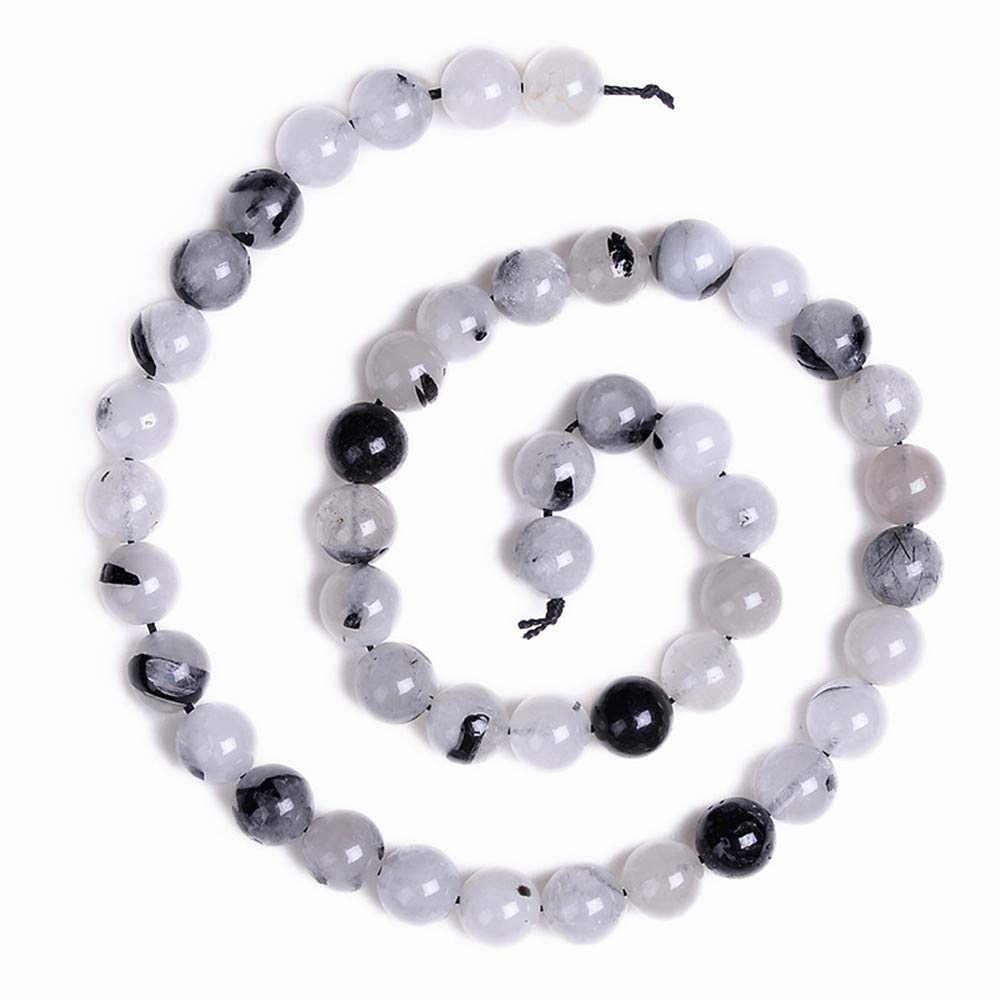 PLTbeads Gorgeous Black Rutilated Quartz Natural Gemstone Loose Beads 8mm Smooth Round Approxi 15 inch DIY Bracelet Necklace for Jewelry Making