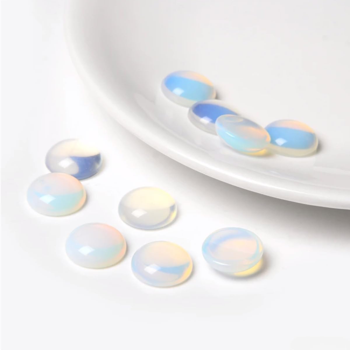 20pcs 8mm Natural Stone No Hole Opal Semicircle Smooth Cabochons Beads Healing Chakra Crystal Stone Bead for Jewelry Making Rings Earrings Necklace Bracelet DIY Crafts