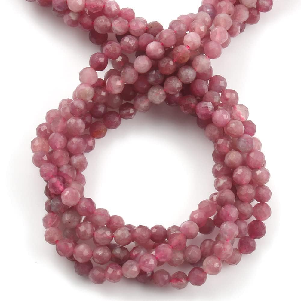 Song Xi 180pcs 2mm Natural Pink Tourmaline Gemstone Beads Faceted Round Loose Stone Beads for Jewelry Making (1 Strand)
