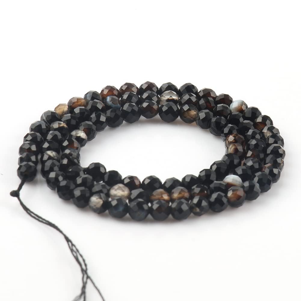 Song Xi 180pcs 2mm Natural Black Striped Agate Gemstone Beads Faceted Round Loose Stone Beads for Jewelry Making
