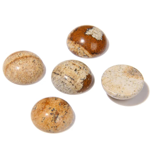 20pcs 4mm Natural Stone No Hole Brown Picture Semicircle Smooth Cabochons Beads Healing Chakra Crystal Stone Bead for Jewelry Making Rings Earrings Necklace Bracelet DIY Crafts