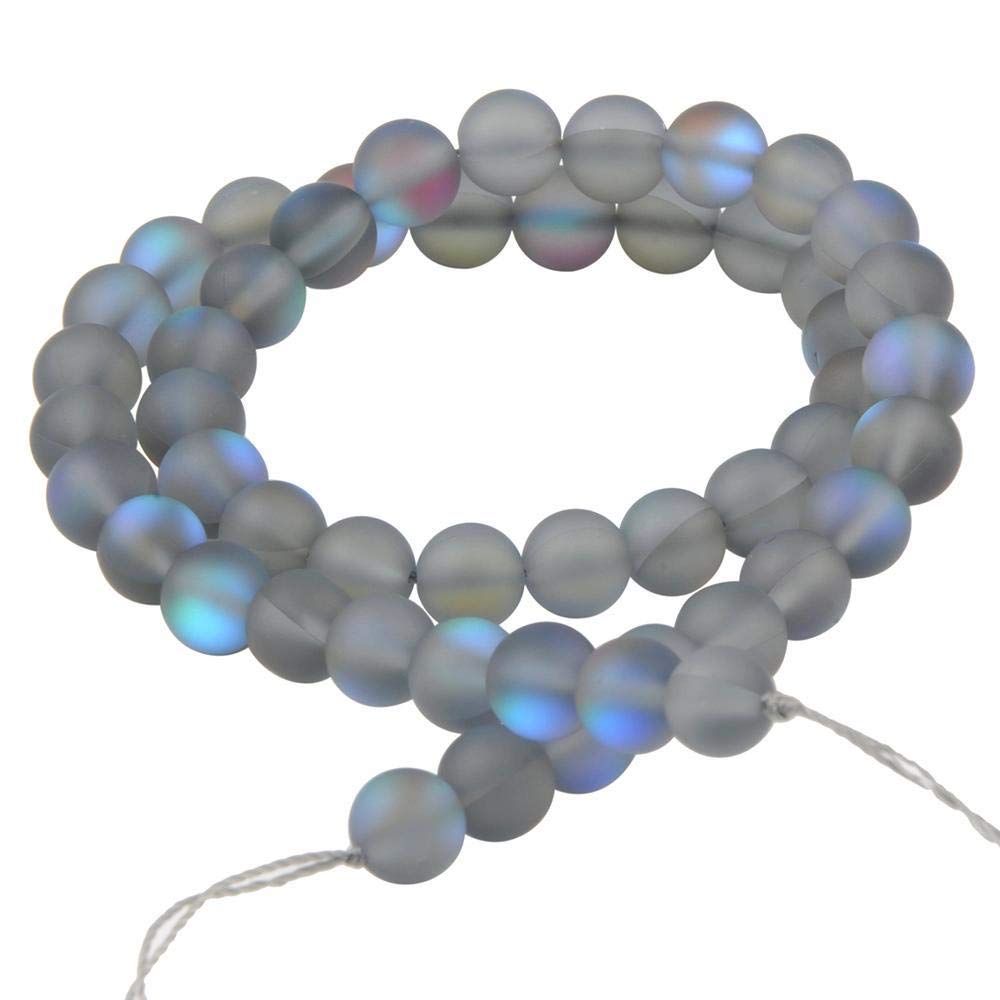 Matte Aurora Crystal Glass Beads Gemstone 8MM Grey Frosted Glitter Shining Mermaid Round Loose Beads Frosted Moonstone for Jewelry Making