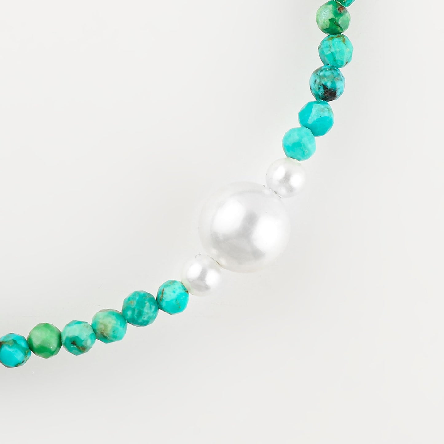 CRYSTALINES Genuine Turquoise Gemstone Bolo Bracelet, Cultured Pearl Beads Stones, Hypoallergenic Handmade Boho Jewelry for Women, Healing Crystals, Silver Chain 6+4inch, December Birthday Gift