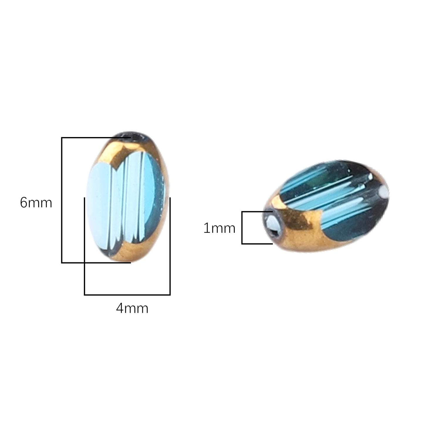 DADIFEN Glass Rice Beads Clear Lake Blue 4x6mm 50pcs Faceted Oval Golden Edge Crystal Loose Beads for DIY Craft Jewelry Making