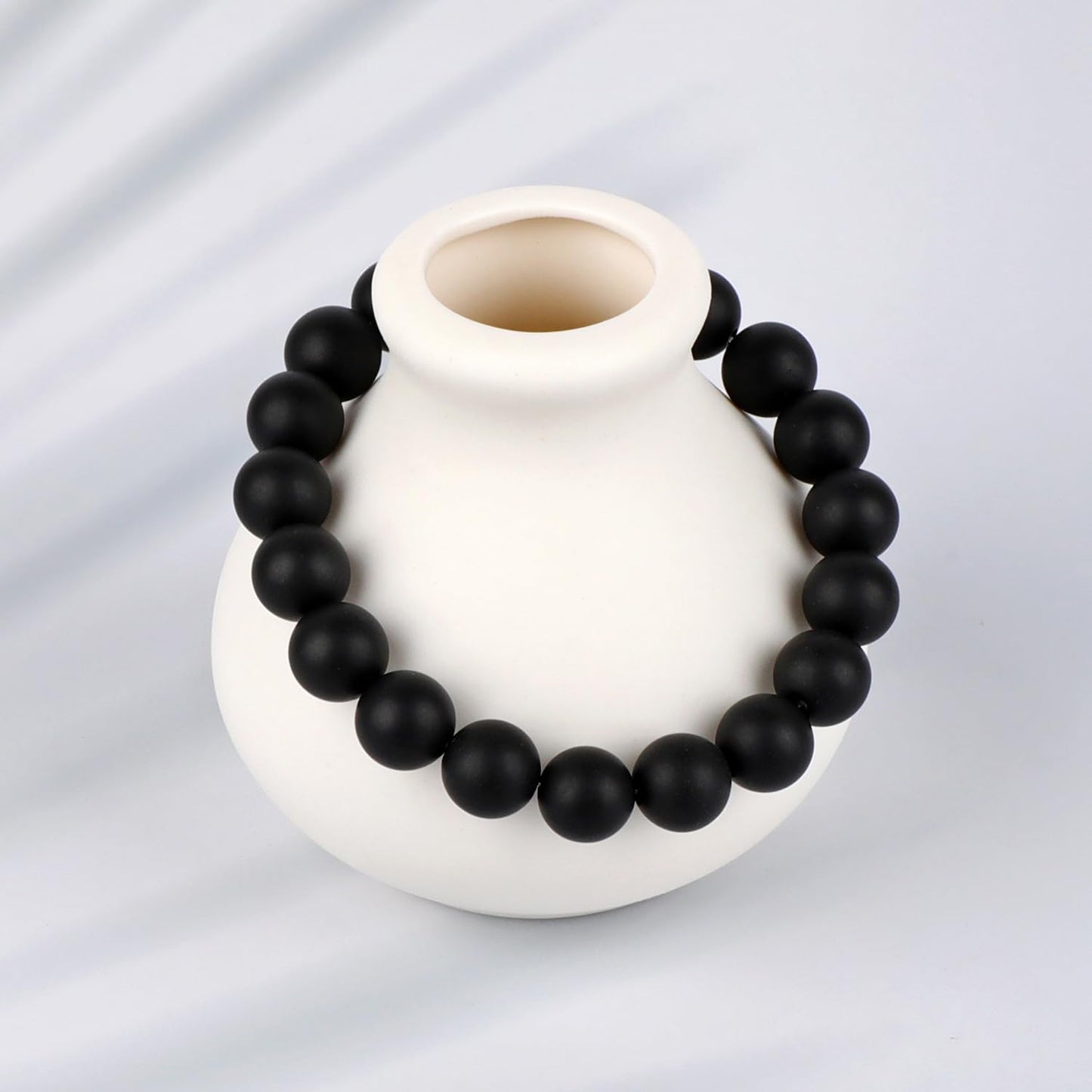 LPBeads Handmade Natural Gemstone Stretch Elastic 10mm Matte Black Onyx Bracelet Healing Crystal Round Stone Beads Jewelry Gifts for Women Men