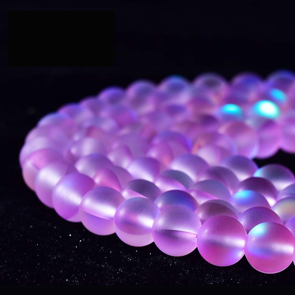 Asingeloo 38PCS 10mm Natural Light Purple Mystic Aura Quartz Gemstone Frosted Matte Titanium Round Loose Spacer Beads 15 inch Full Strand Crystal Healing Power Quartz