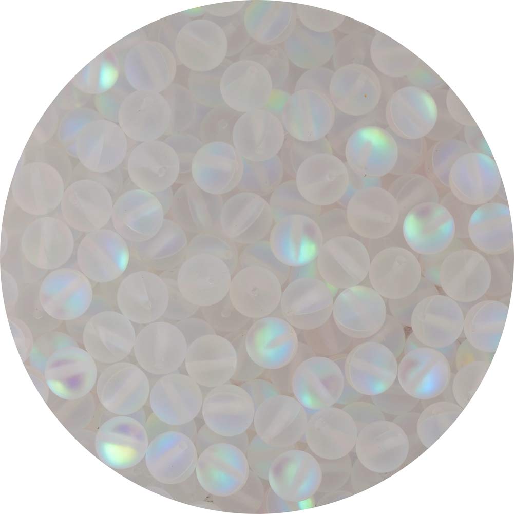 Matte Aurora Crystal Glass Beads Crystal 100pcs 8mm Flash Glitter Shining Mermaid Round Loose Aura Bead Frosted Moonstone for Jewelry Making (Crystal, 8mm)