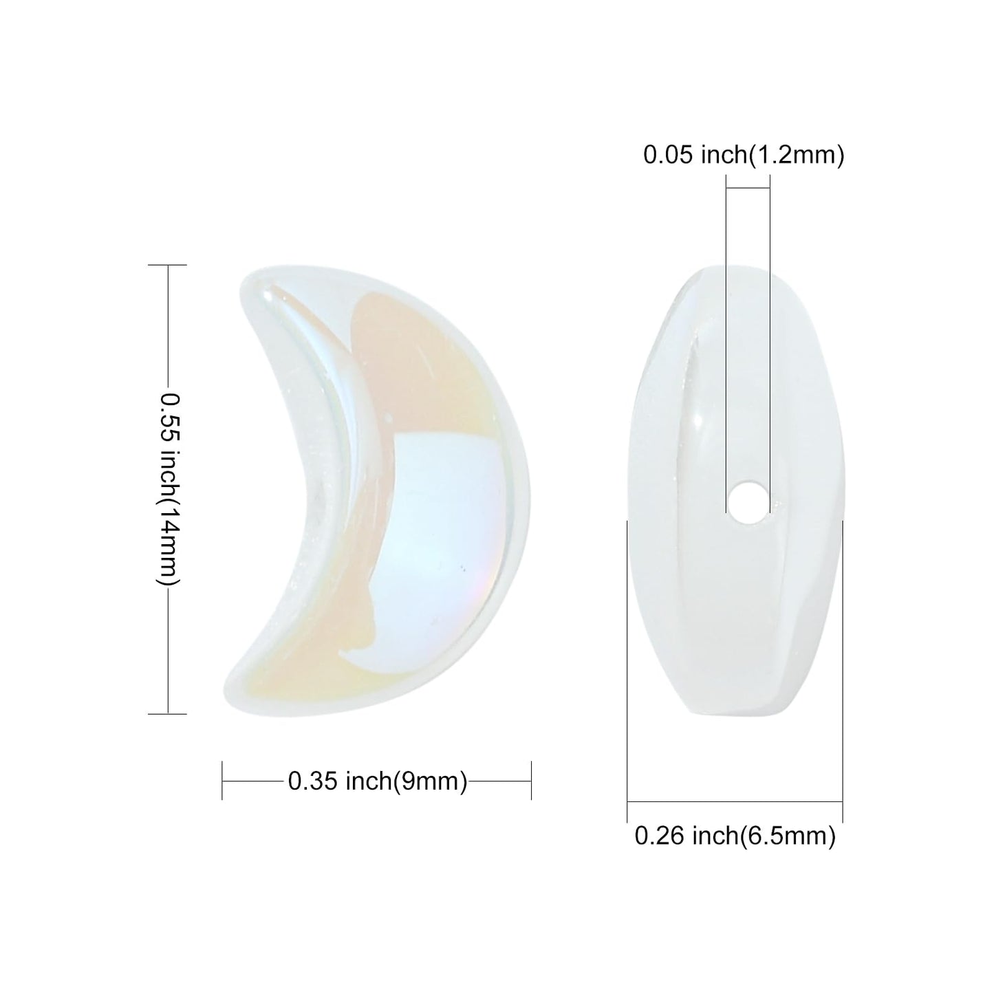 LiQunSweet 100 Pcs Handmade Lampwork White Glass Beads Celestial Crescent Moon Loose Spacer Beads for DIY Jewelry Making and Crafting