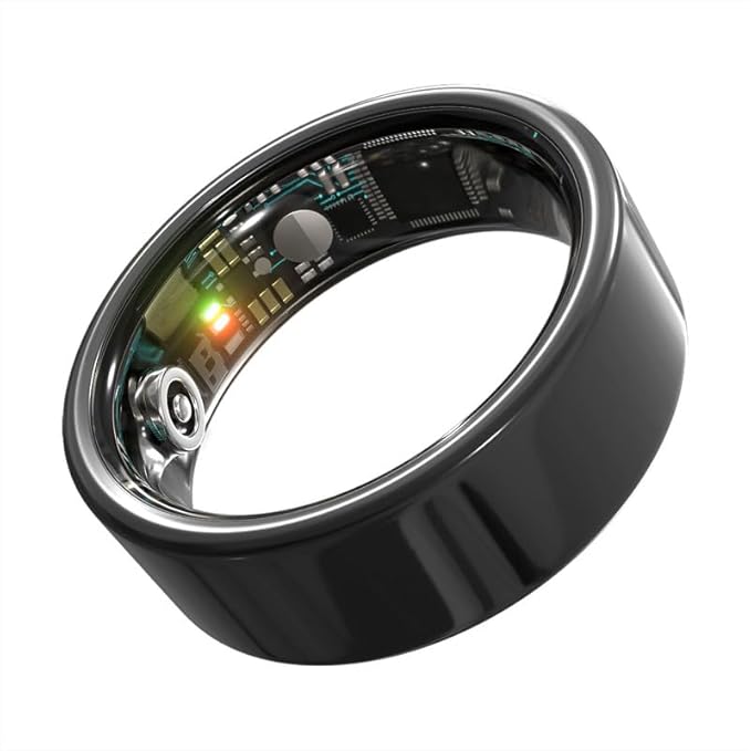 Smart Ring Health Monitoring 5ATM Waterproof Fitness Tracker with Glossy Titanium Surface Blood Oxygen/Sleep/Stress Tracking Women?™s Cycle Prediction Sport Ring Compatible with iOS/Android Ink 9