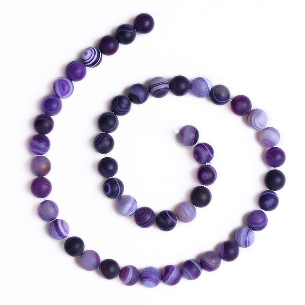 PLTbeads Gorgeous Purple Stripe Agate Natural Gemstone Loose Beads 8mm Matte Round Approxi 15 inch DIY Bracelet Necklace for Jewelry Making