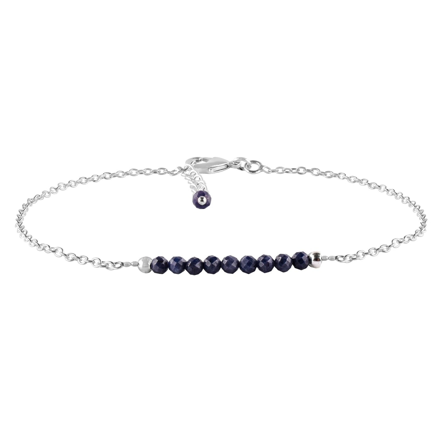 YANARA Sapphire Ankle Bracelets for Women, Natural September Birthstone, Blue Stone Beads, Handmade Dainty Anklets For Women 9"+1.25" inch Silver Plated Chain, Chakra Healing Crystals, Minimalist Gift Jewelry For Her