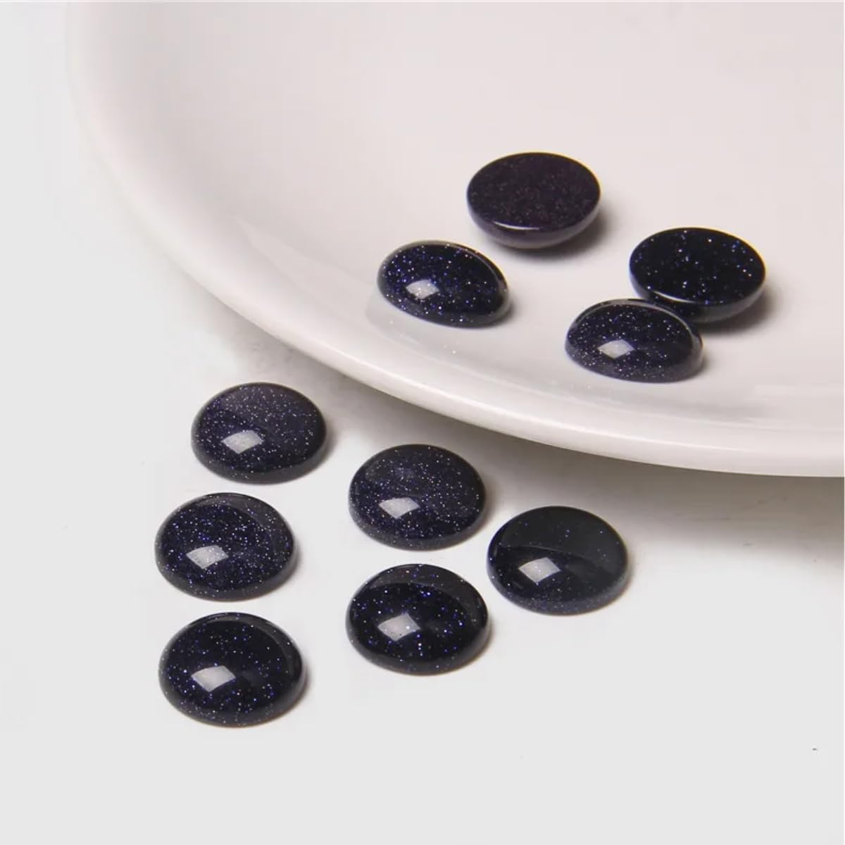 20pcs 14mm Natural Stone No Hole Blue Sandstone Semicircle Smooth Cabochons Beads Healing Chakra Crystal Stone Bead for Jewelry Making Rings Earrings Necklace Bracelet DIY Crafts