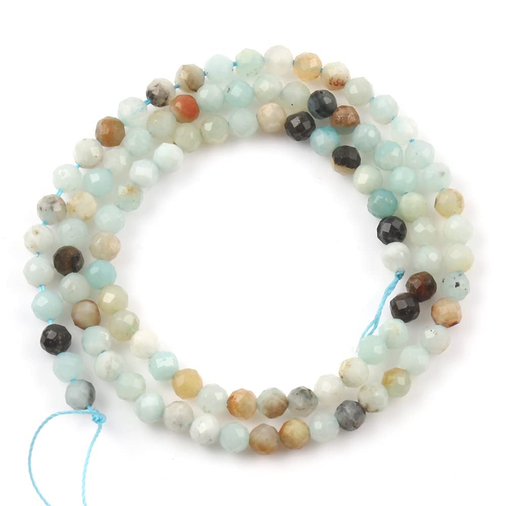 Song Xi 90pcs 4mm Natural Amazonite Gemstone Beads Faceted Round Loose Stone Beads for Jewelry Making