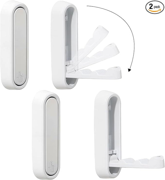 Dntorx Folding Coat Hooks, 2 Pcs Foldable White Wall Hooks Heavy Duty Foldable Hook Bathroom Towel Hooks Robe Hooks Wall Mounted for Hanging Coat Towels Clothes Hat Bags Keys