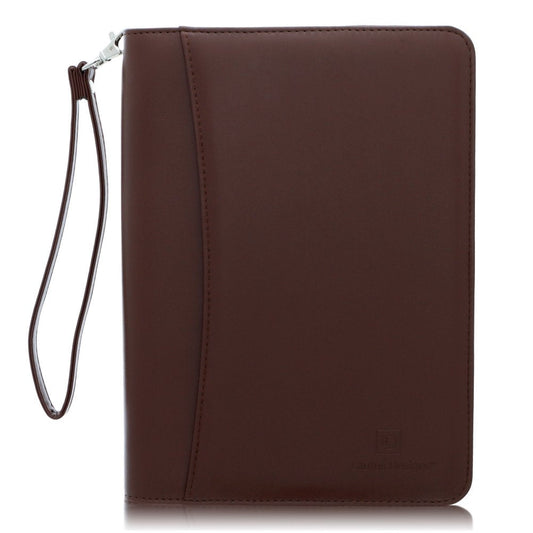 Zippered Portfolio Binder with Junior Legal 5x8 Notepad - Dark Brown PU Faux Leather Business Padfolio Organizer Folder with 8 Inch Tablet Sleeve & Gift Box by Lautus Designs