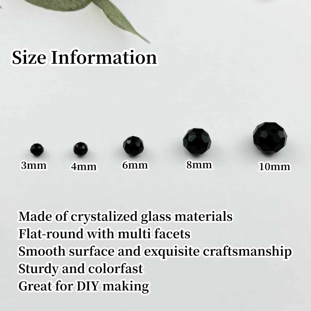 YUEXIGO 150pcs 8mm Crystal Glass Beads for Jewelry Making, Faceted Rondelle Glass Spacer Beads for Wind Chimes Bracelet Earring Necklace DIY Craft(Black)