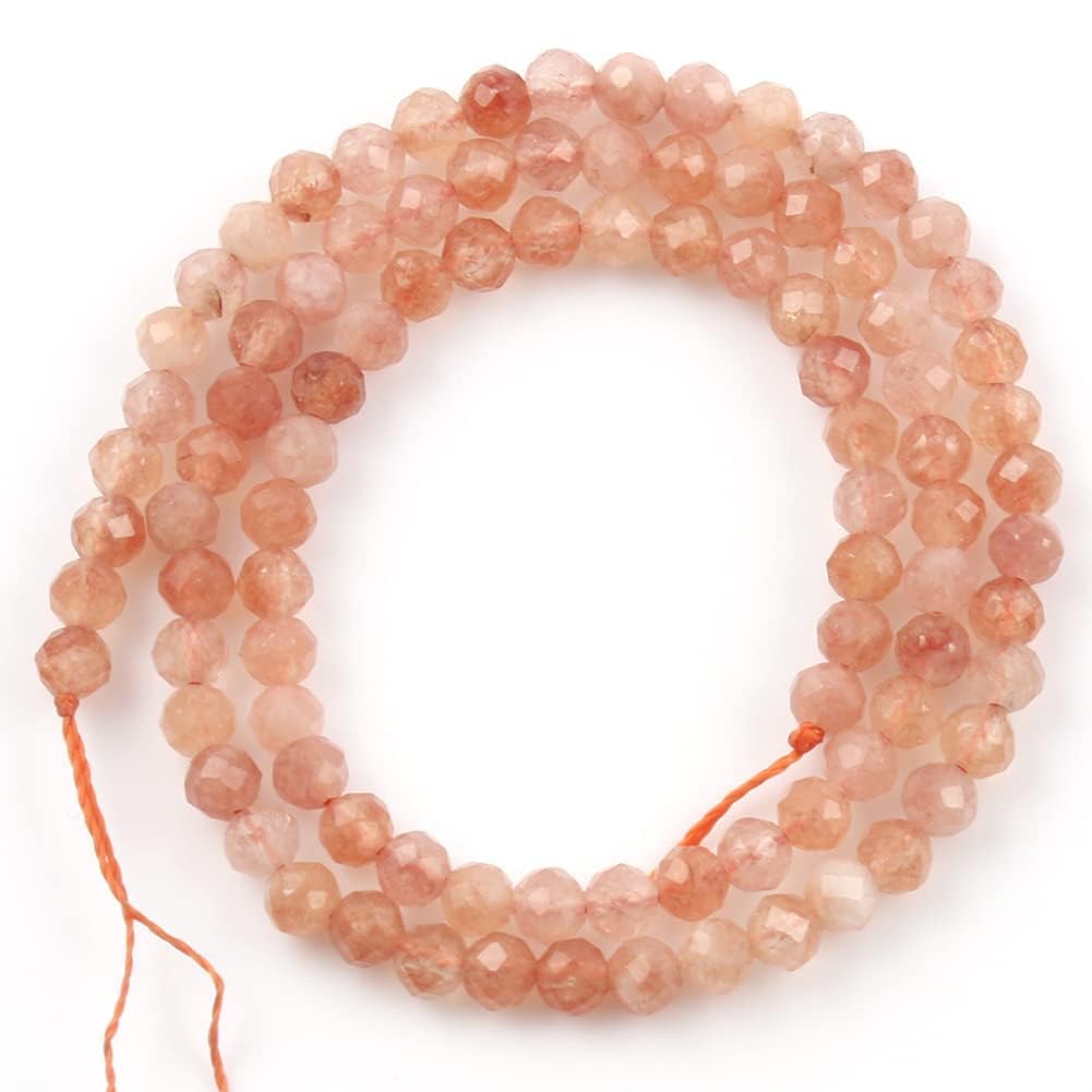 Song Xi 90pcs 4mm Natural Sunstone Gemstone Beads Faceted Round Loose Stone Beads for Jewelry Making (1 Strand)