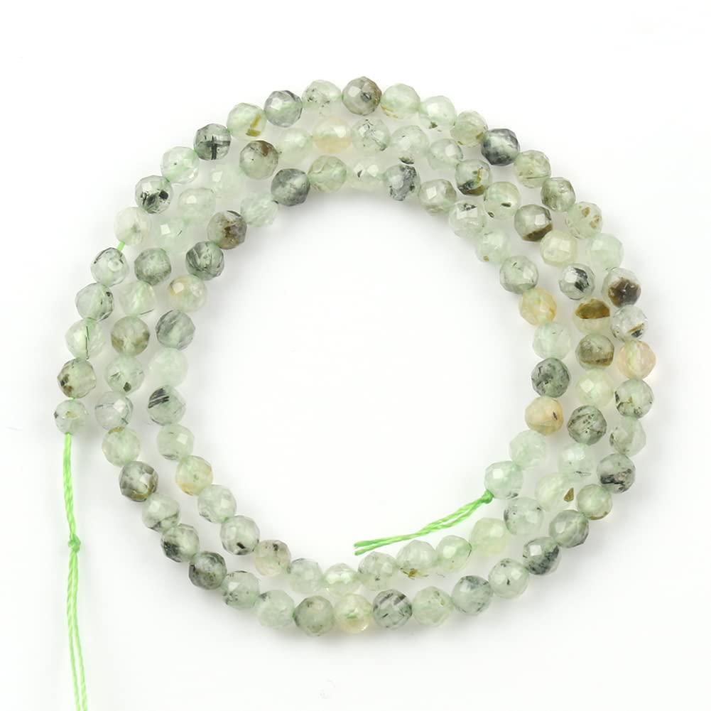Song Xi 180pcs 2mm Natural Prehnite Gemstone Beads Faceted Round Loose Stone Beads for Jewelry Making (1 Strand)