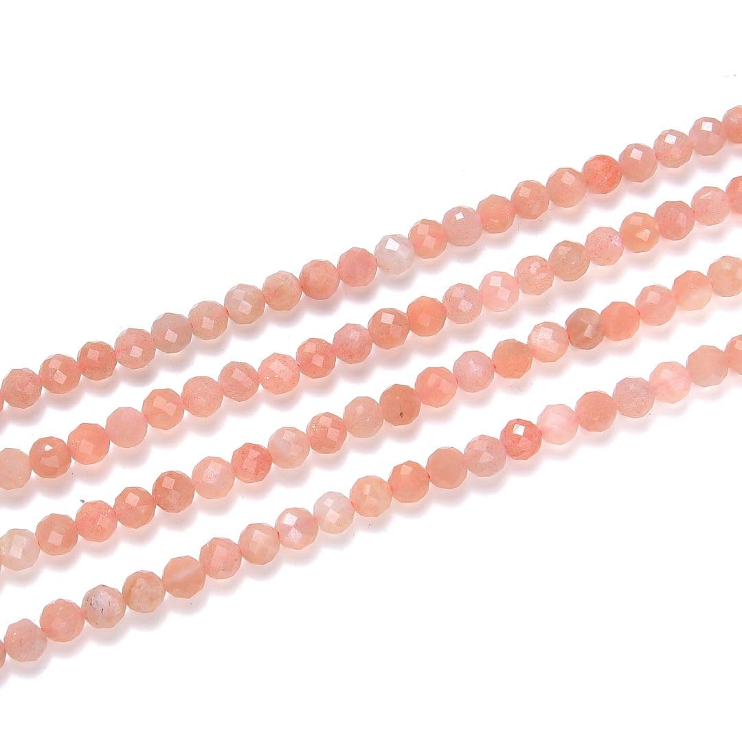 Adabele 15 Inch Natural Pink Moonstone Healing Gemstone 4mm (0.16 Inch) Tiny Small Faceted Round Loose Beads Stone Spacer (85-95pcs) for Craft Jewelry Making GK4-19