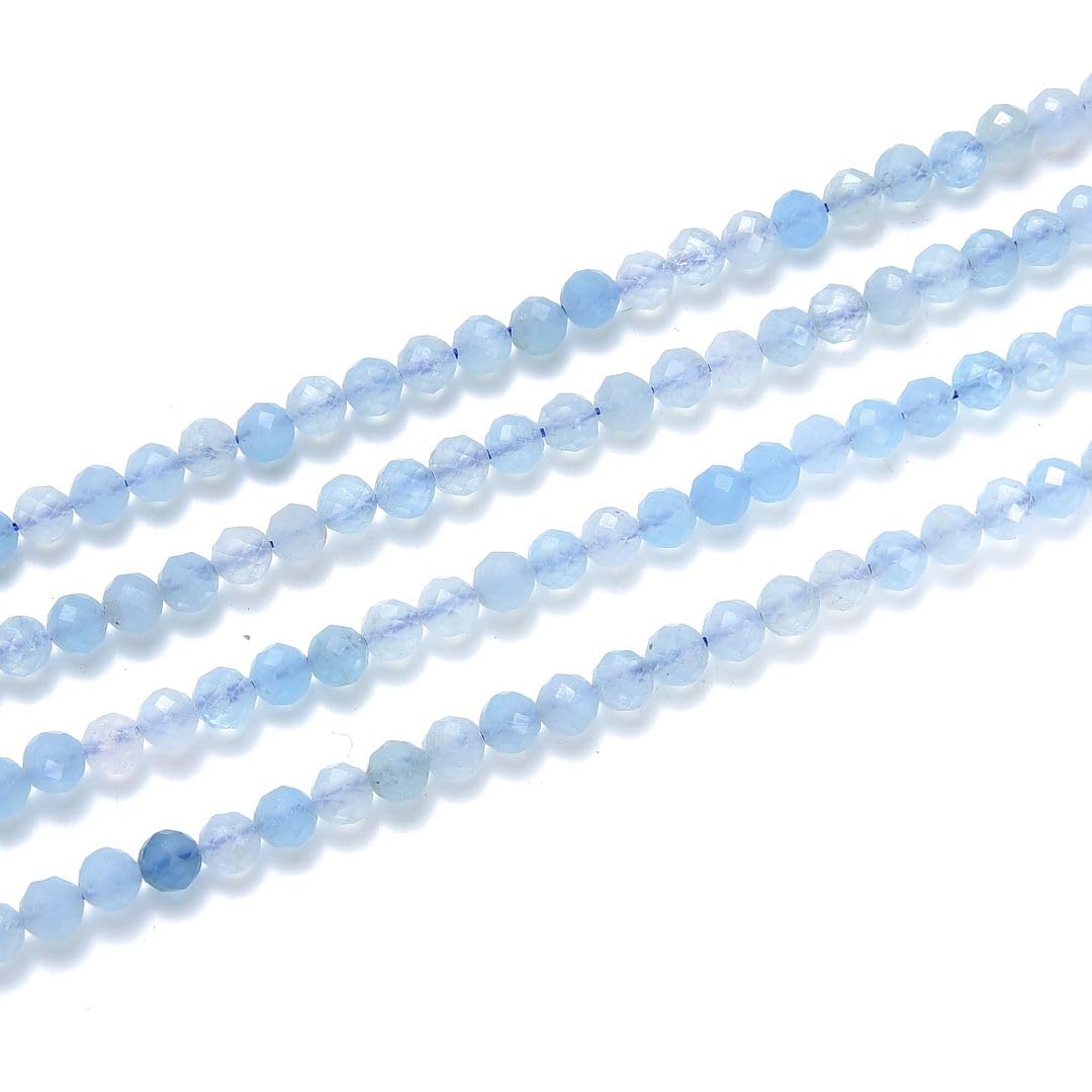 Adabele 15 Inch Natural Blue Aquamarine Healing Gemstone 3mm (0.12 Inch) Tiny Small Faceted Round Loose Beads Stone Spacer (110-120pcs) for Craft Jewelry Making GK3-8