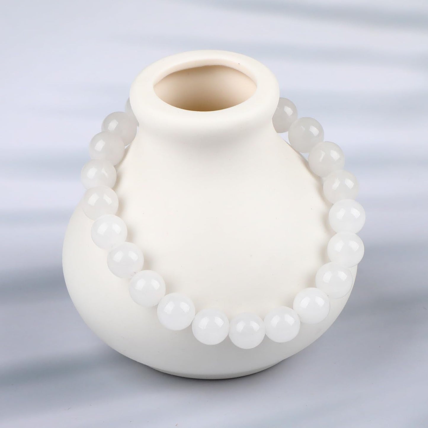 LPBeads Handmade Natural Gemstone Stretch Elastic 8m White Jade Bracelet Healing Crystal Round Stone Beads Jewelry Gifts for Women Men
