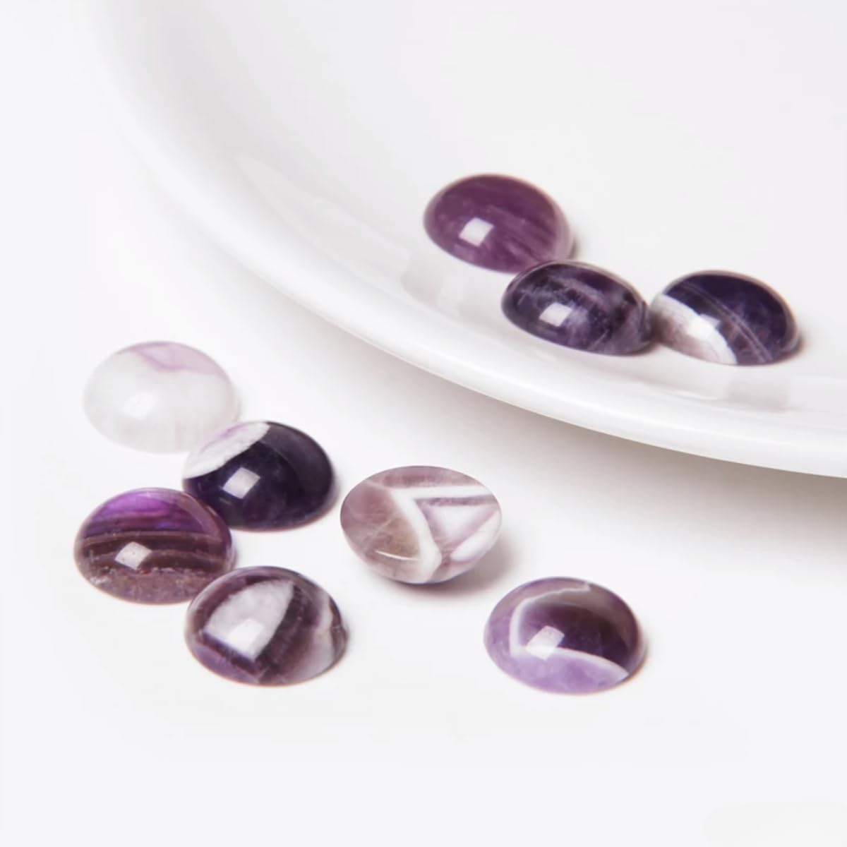 20pcs 14mm Natural Stone No Hole Amethyst Semicircle Smooth Cabochons Beads Healing Chakra Crystal Stone Bead for Jewelry Making Rings Earrings Necklace Bracelet DIY Crafts