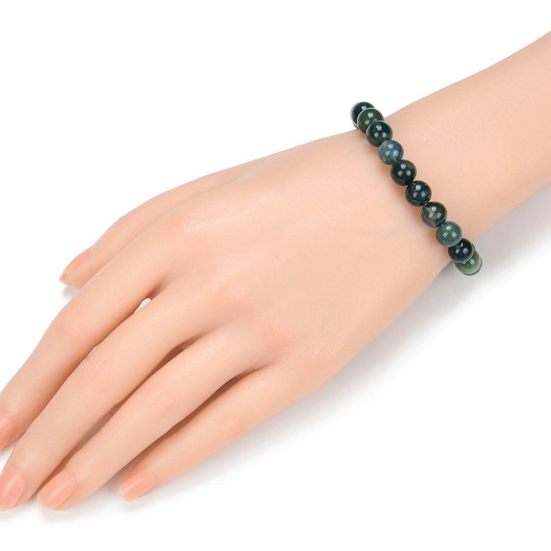 Adabele Real Natural Moss Agate Gemstone Beaded Bracelet 8 inch Stretch Chakra Healing Crystal Stone Jewelry Women Mom Gift (Unisex) GB8-C25