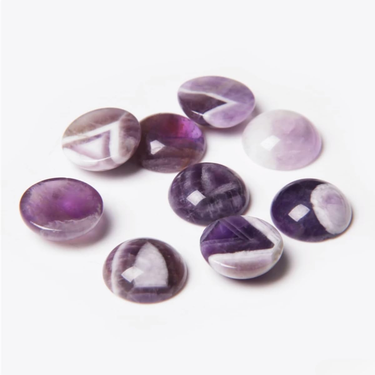 2TTFishoo 20pcs 4-12mm Amethyst Cabochon Beads, Purple, SI1 Clarity, Untreated, 51.2ct Total Weight, Loose Beads for Jewelry Making