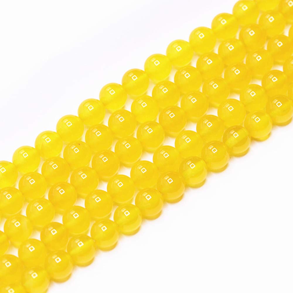 PLTbeads Natural Gemstone Loose Beads Smooth Round Approxi 15 inch DIY Bracelet Necklace for Jewelry Making (8mm, Yellow Agate)