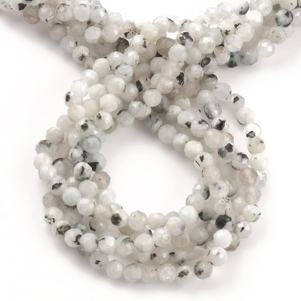 Song Xi 90pcs 4mm Natural Blackpoint Moonstone Gemstone Beads Faceted Round Loose Stone Beads for Jewelry Making (1 Strand)