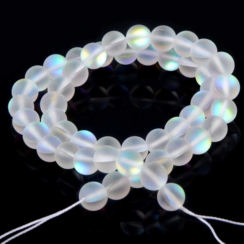 Matte Aurora Crystal Glass Beads Gemstone 8MM White Frosted Glitter Shining Mermaid Round Loose Beads Frosted Moonstone for Jewelry Making