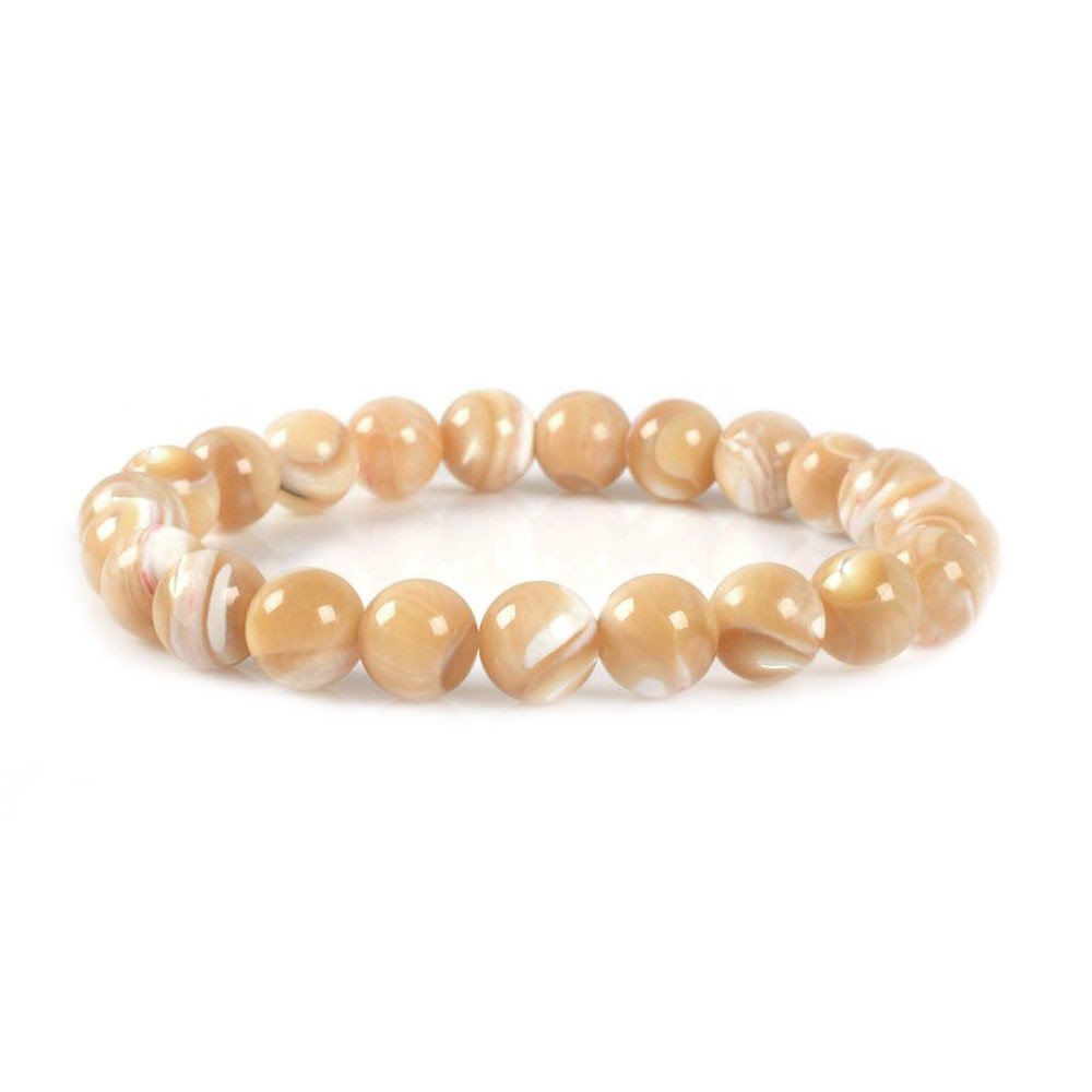 Justinstones Natural Khaki Mother Of Pearl Shell Gemstone 8mm Round Beads Stretch Bracelet 7 Inch Unisex
