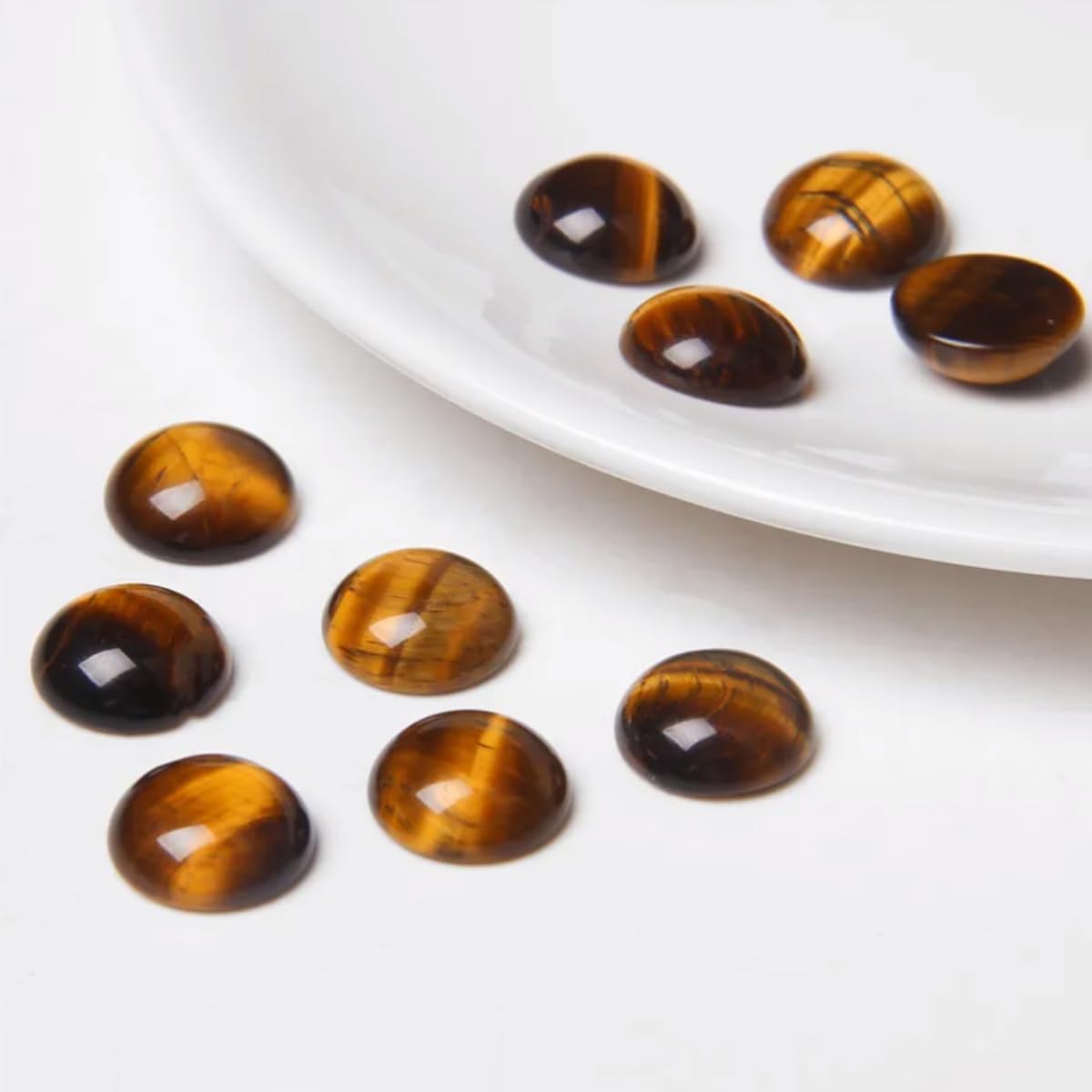 2TTFishoo 20pcs 6mm Natural Stone No Hole Tiger's Eye Semicircle Smooth Cabochons Beads Healing Chakra Crystal for Jewelry Making Rings Earrings Necklace Bracelet DIY Crafts
