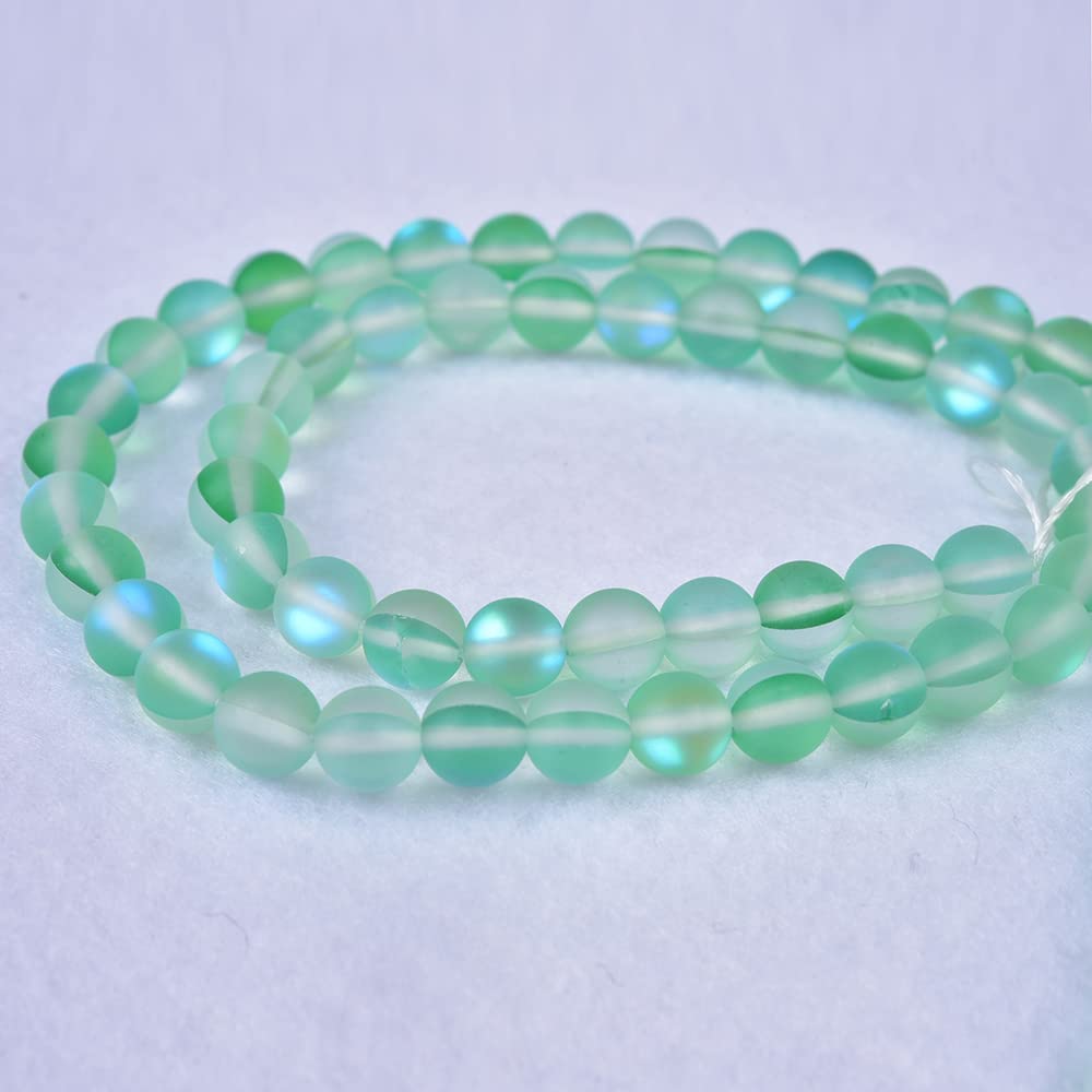 Asingeloo 48PCS 8mm Natural Green Mystic Aura Quartz Gemstone Frosted Matte Titanium Round Loose Spacer Beads 15 inch Full Strand Crystal Healing Power Quartz